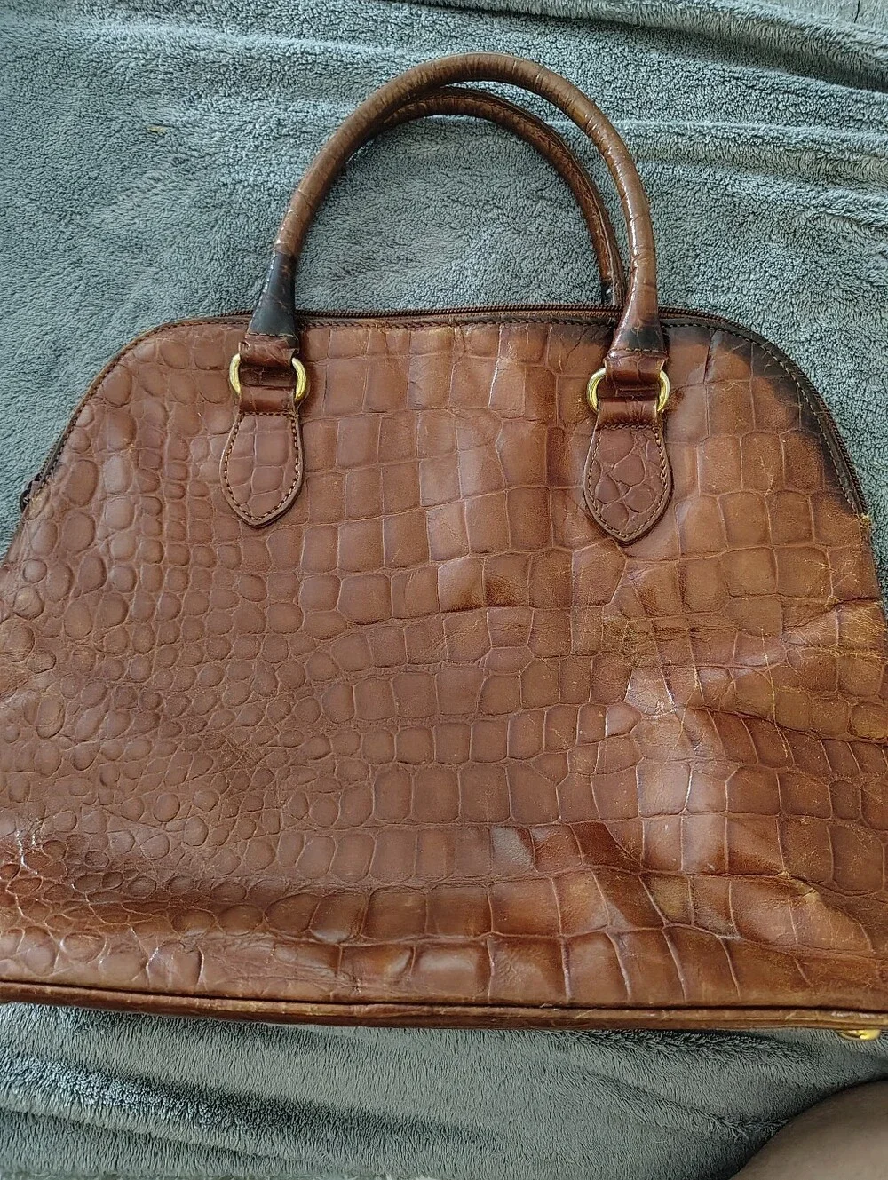 Talbots Vintage Faux Croc-Embossed Brown Shoulder Bag